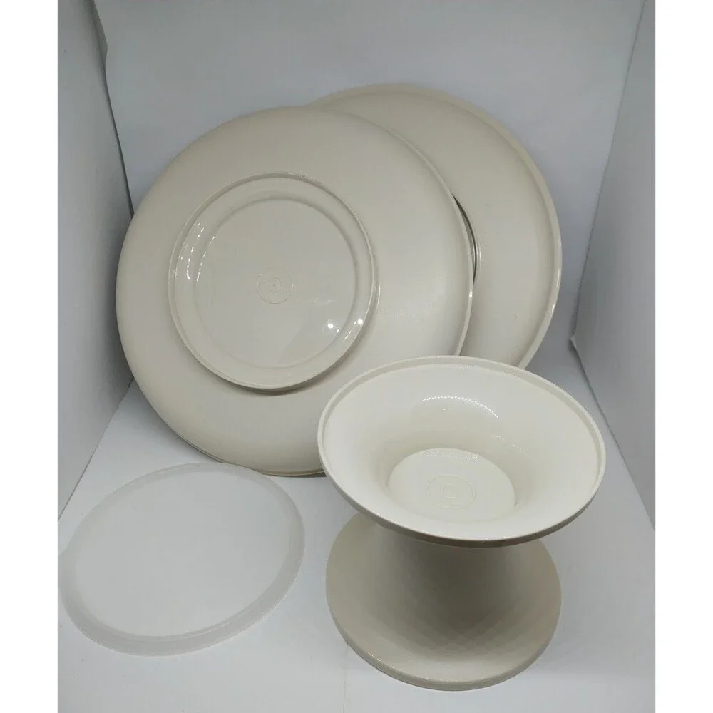 1983 Tupperware Serve It All Pedestal 4-pc Set #1532 Never used! Retro!